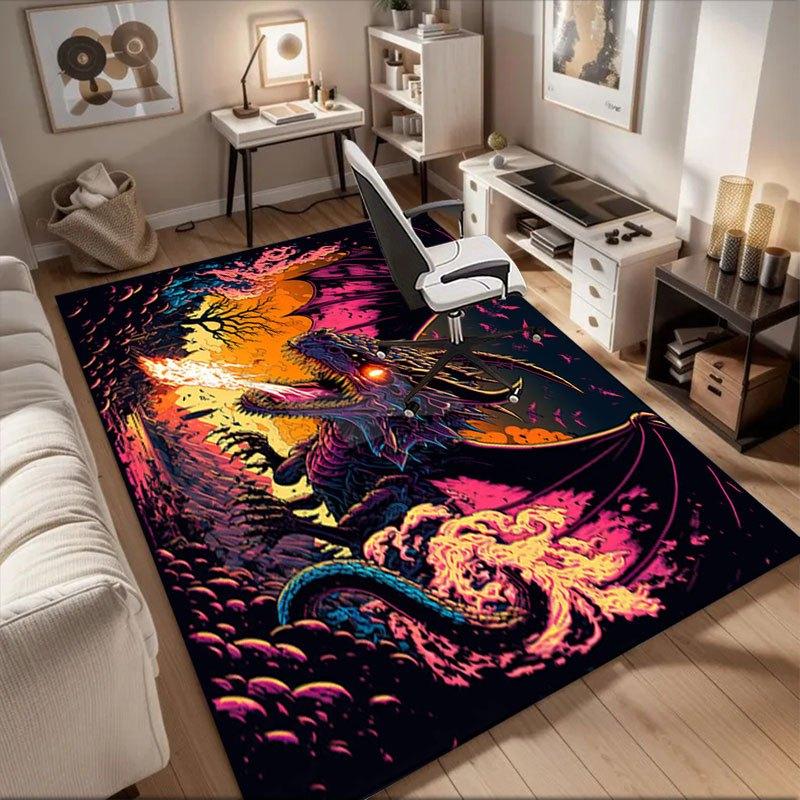 

Fiery Fantasy: Dragon Art Print - Epic Battle Scene Office Mat Perfect for Home Decor Office Desk Chair Rugs Chair Carpet for office Polyes 60cm by 90cm