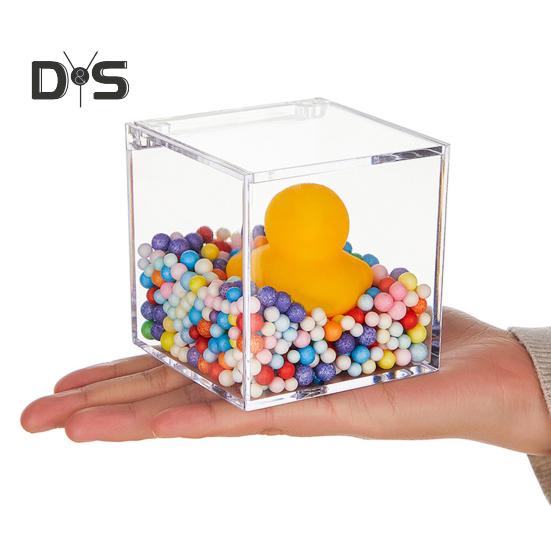 Clear Acrylic Boxes Small Square Cube Containers with Lid Plastic Storage Organizer for Candy Pill Tiny Jewelry
