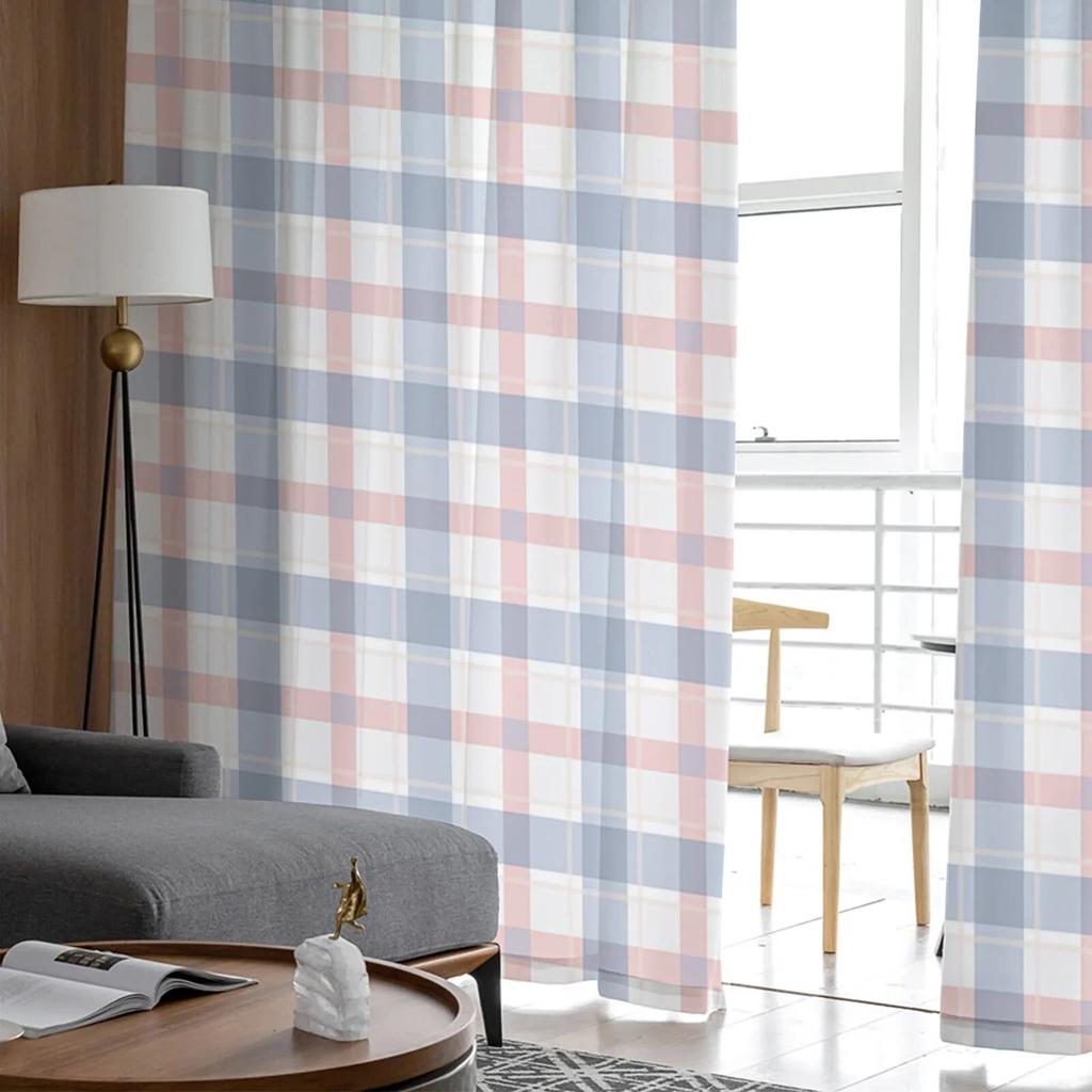 Plaid Geometric Weave Voile Sheer Curtains For Living Room Window Chiffon Tulle Curtain Kitchen Bedroom Drapes Home Decor