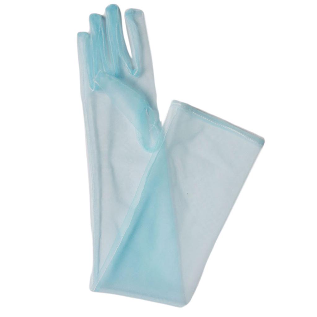 Exquisite Long Tulle Elbow Gloves 55cm Wedding Gloves Ultra Thin Stretchy Full Finger Mittens for Opera Party Concert