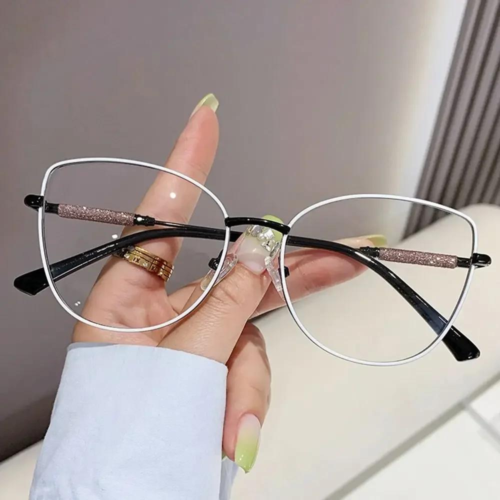 Women'S Glasses Cat Eye Metal Eyeglasses Frame Optical Glasses Blue Light Blocking Transparent Computer Glasses
