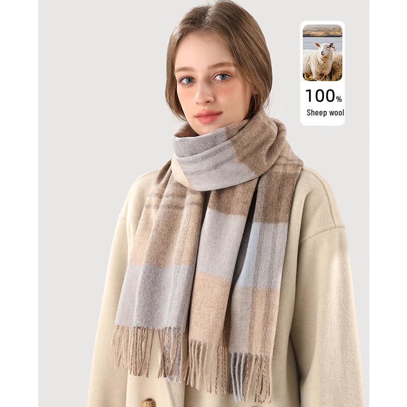 VICTORIA&VERA Maillard Style Plaid Tassel Scarf