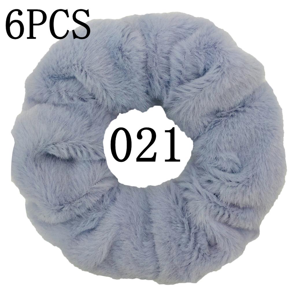 6pc Hair Scrunchies Furry Elastic Band Women Girl Ponytail Holder Rubber Ties Accessories Plush Faux Fur Soft Chiffon Headband