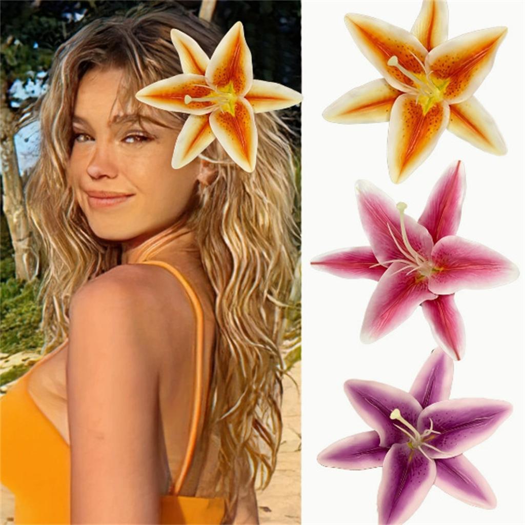 Elegant 3D Lily Hair Clip With Nonslip Metal Clip For Women Updos Resin Flower Hair Clamp Fashion Hair Styling Accessory