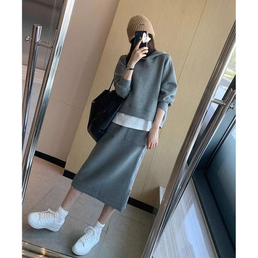 Plus Size Women Autumn Casual Fashion Two Piece Set Hooded Sweatshirt and Skirt Outfit for Plus Size Ladies (200-300 lbs)