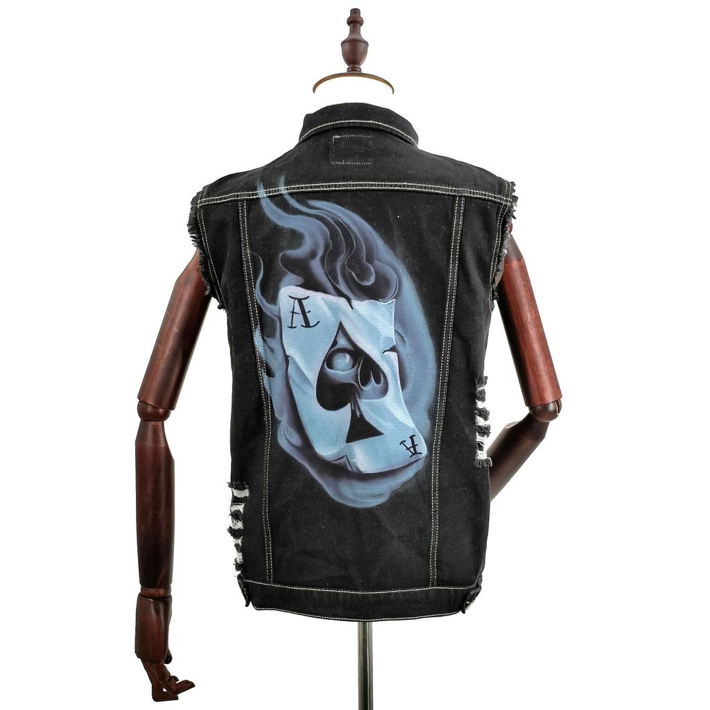 2505 * foreign trade supply Spring and Autumn trendy men's denim vest dark wind printing sleeveless versatile cross-border direct supply