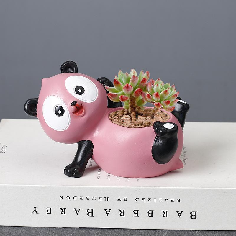 Cartoon Panda Flower Pot Succulent Pot Resin Planter Home Decor Indoor Decoration Desktop Ornaments Bonsai Plant Pot
