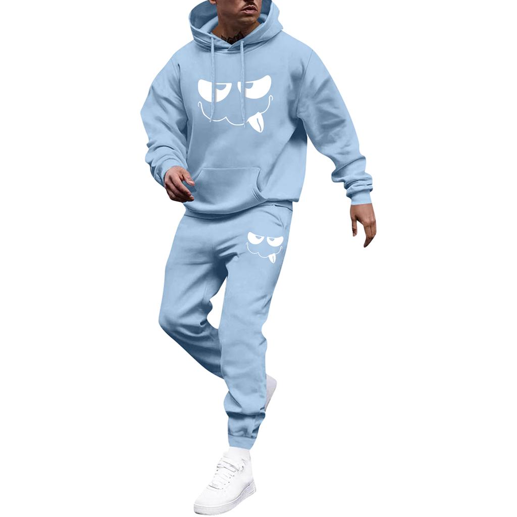 Men's Printed Hooded Sweatshirt And Sweatpants Casual Sports Suit