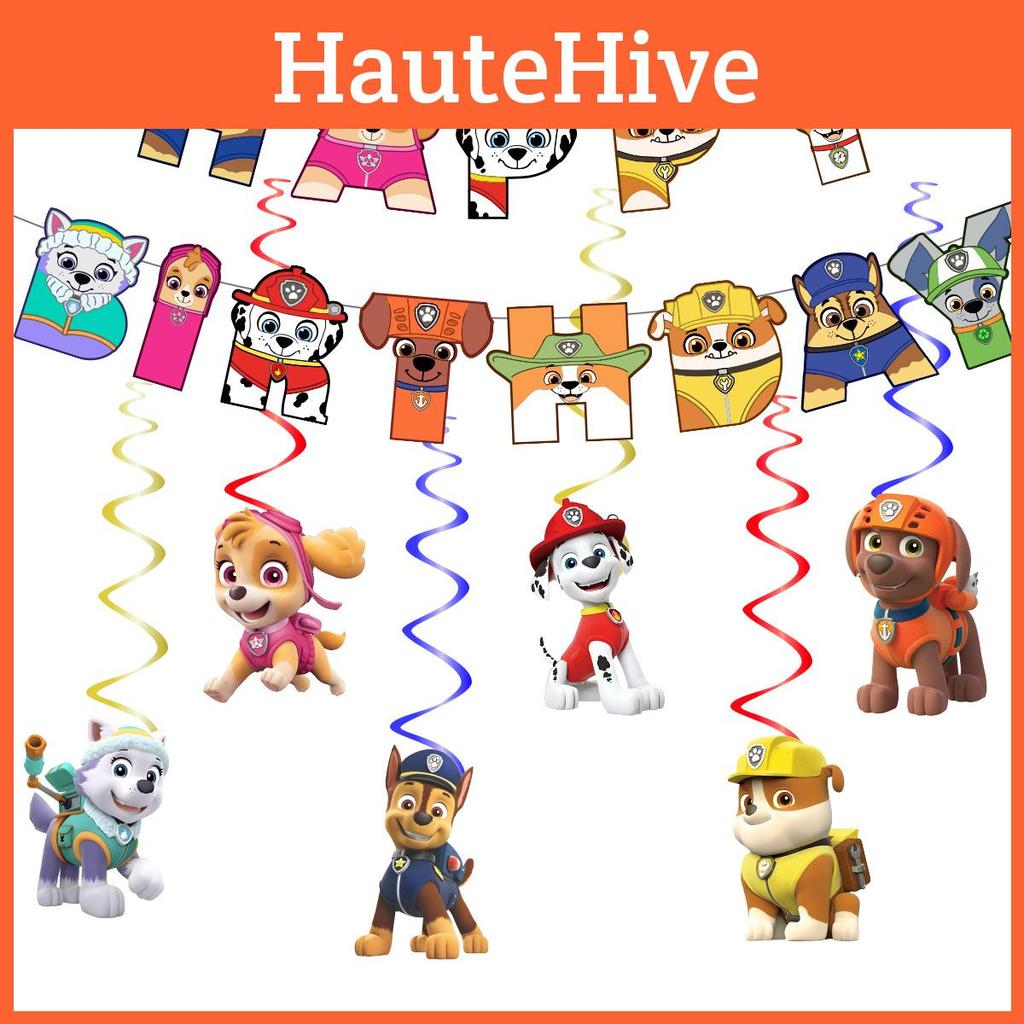 Banner Vibrant cu Tematică Patrula Cățelușilor și Set de Decorațiuni Spirale Pentru Câini