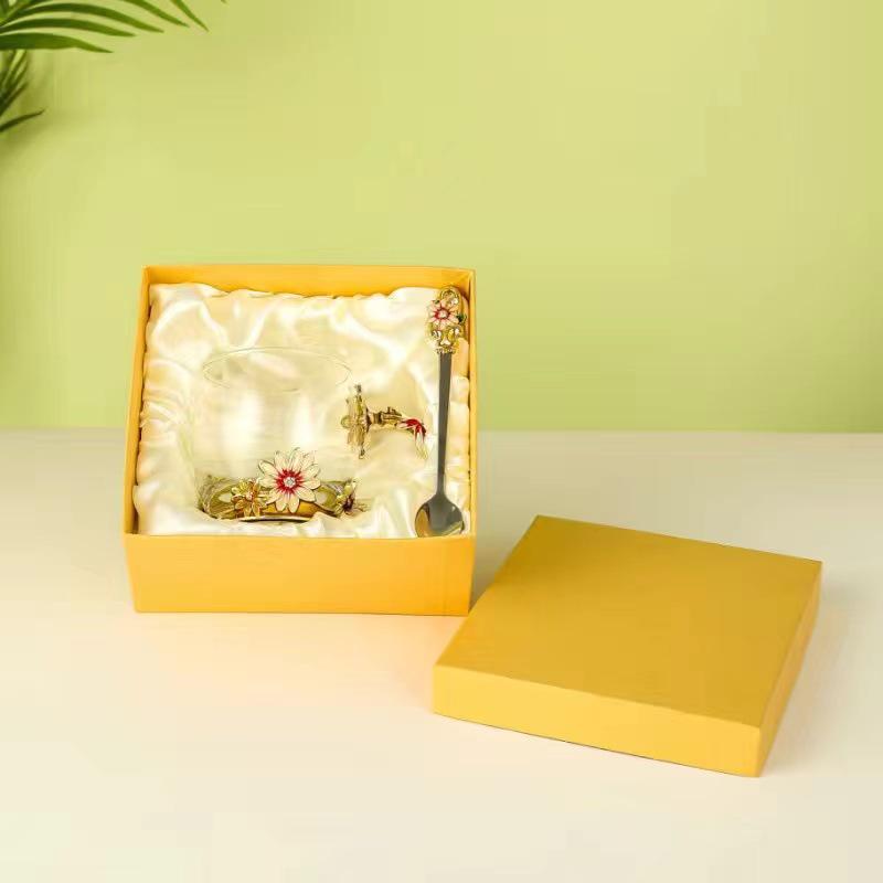 Chrysanthemum Enamel Glass Tea Cup - Lead-Free Crystal Coffee Cup Gift