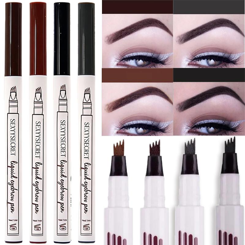 4 Gespleten Punt Wild Wenkbrauwpotlood Nature 3D Tatoeage Wenkbrauw Contour Pen Duurzaam Waterdicht 4 Kleuren Vloeibaar Wenkbrauw Omlijning Make-up