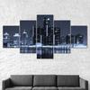 Detroit Michigan Cityscape Skyline Dark Night 5 Piece Five Panel Wall Canvas Print Modern Art Poster Picture Home Decor Gift For Him Her