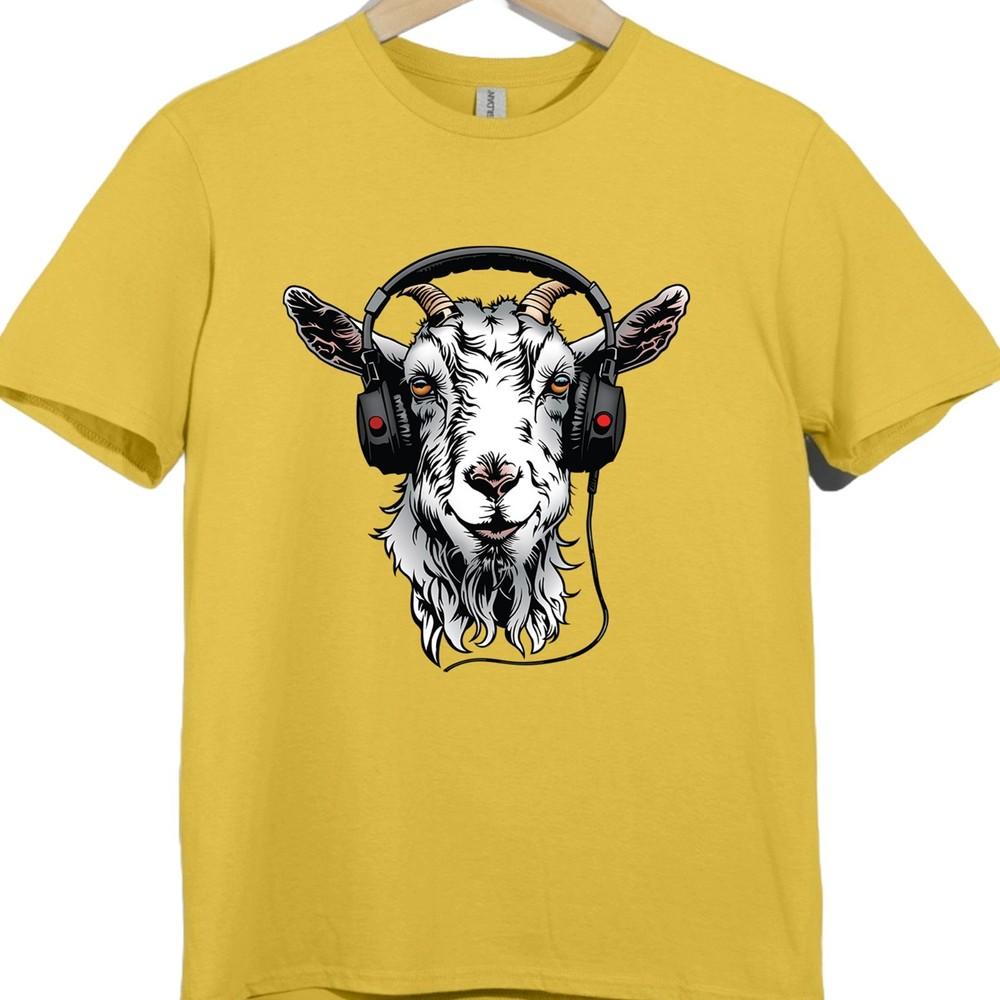 Goat Headphones T Shirt Funny Animal Music Lover Gift DJ Novelty Graphic Tee