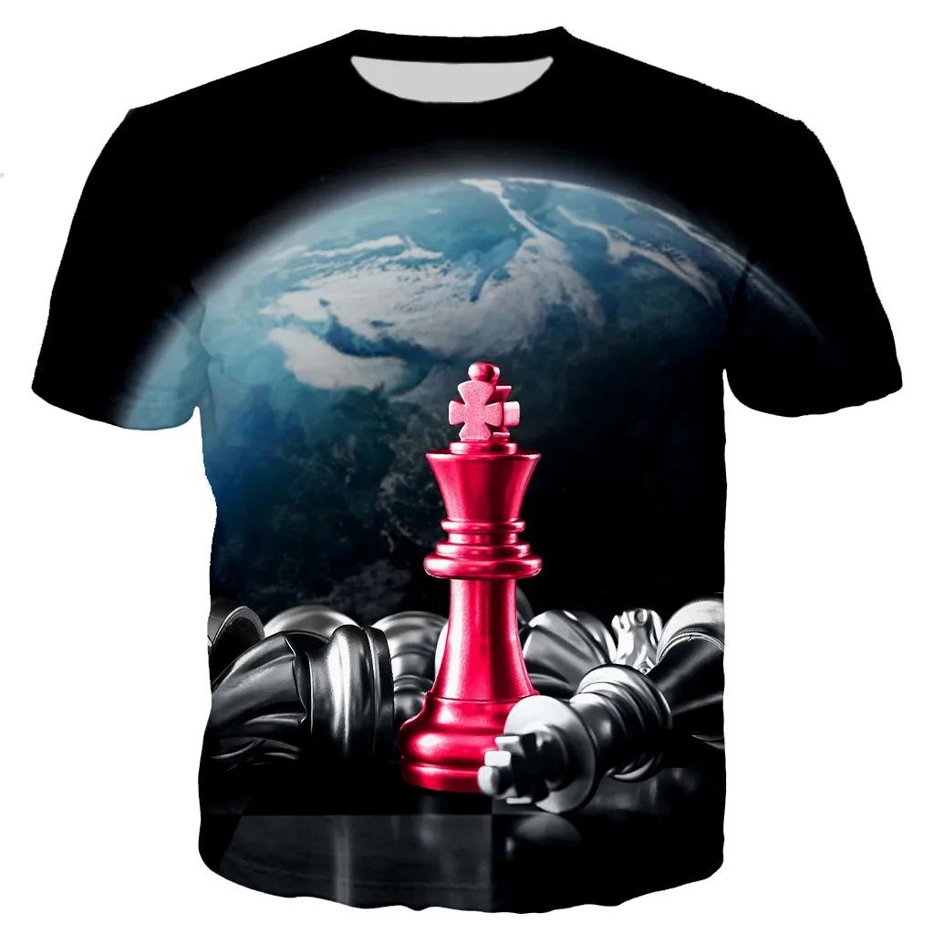 New Design Chess Graphics T-shirt Summer Leisure Fashion Men T-Shirts 3D Print Hip Hop Tees Round Neck Short Sleeve Street Tops
