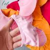 New Korean Style Girls' One-Piece Swimsuit with Ruffled Edges & Bow - Solid Color for Small to Medium Kids