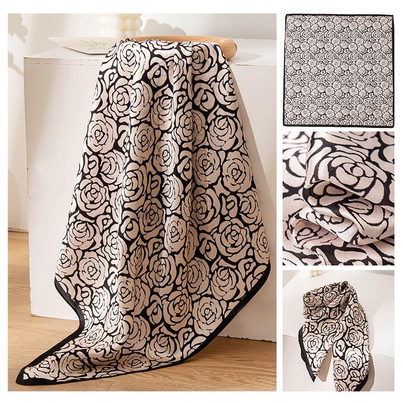 Camellia Print Mulberry Silk Square Scarf - Elegant Luxury Women's Accessory