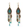 TopHanqi Womens Bohemia Ethnic Bronze Water Drop Earring Multicolor Stone Metal Leaf Pendant Long Tassel Earrings Indian Zircon