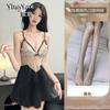 Sexy and beautiful satin splicing lace nightdress pure desire deep V backless home pajama set