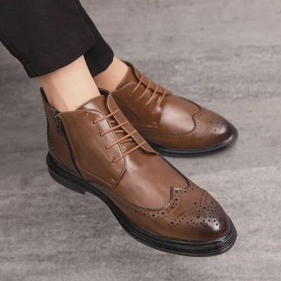 2024 Men's Trendy High-Top Leather Brogue Boots - Formal, Retro, Large Sizes Available