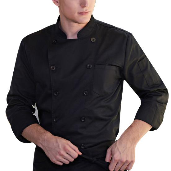 Chef Uniform Stand Collar Double-Breasted Button Design Roll-Up Cuffs Chest Pocket Solid Color Chef Shirt Professional Kitchen Workwear