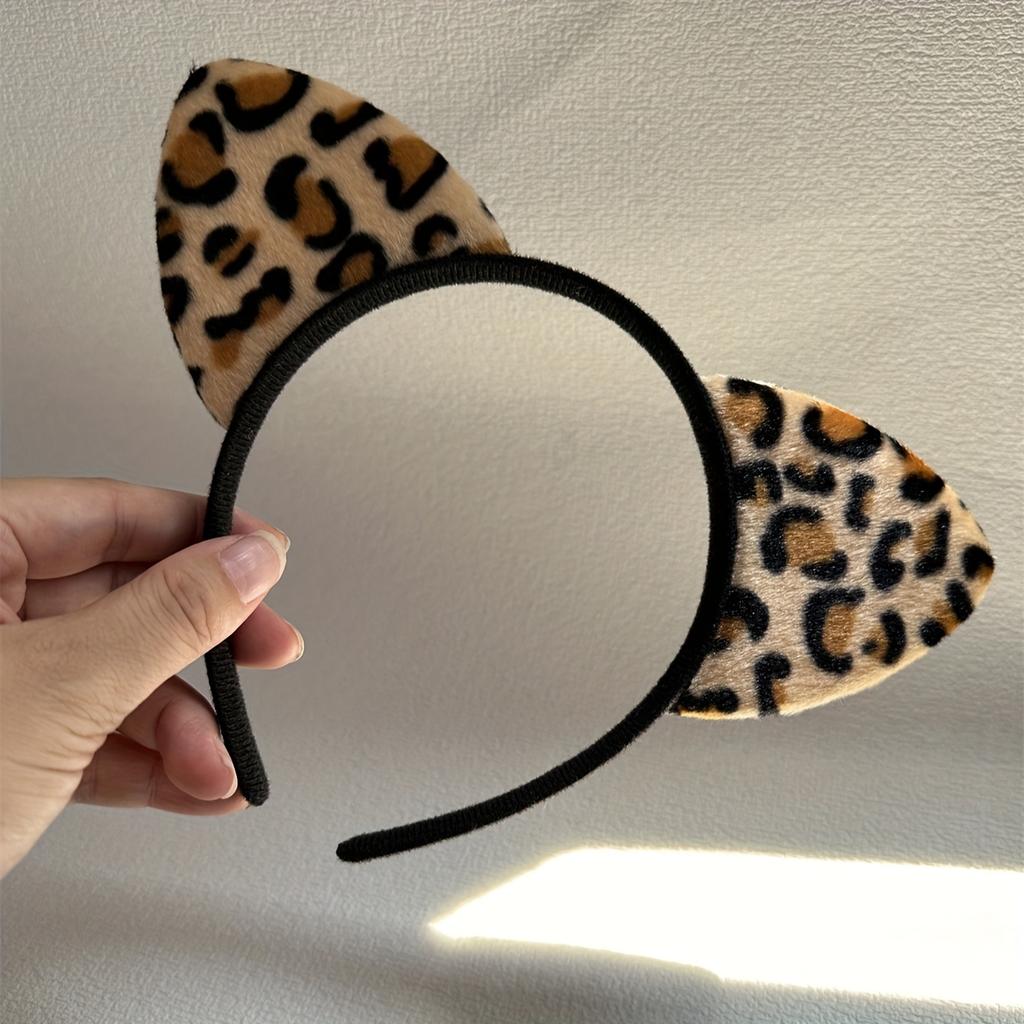 Chic Leopard Print Cat Ear Headband - Cute Vintage Style Fabric Hair Accessory For Cosplay Or Women Perfect for Daily Wear
