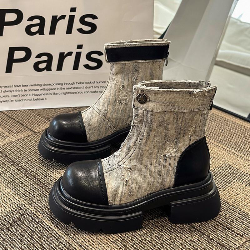 Super fire Martin boots women's autumn and winter new old denim locomotive boots thick-soled ins versatile short boots