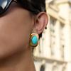 Uworld Vintage 18K Gold Color Plated Stainless Steel Oval Turquoise Ear Studs Exaggerated Oversized Autumn And Winter Earrings