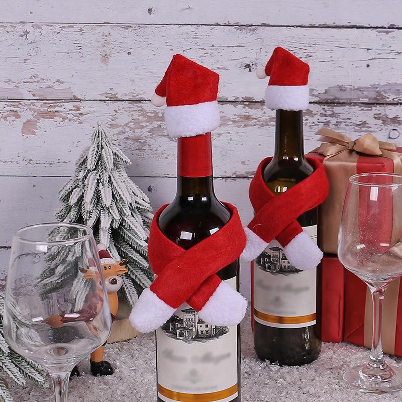 Festive Non-woven Scarf Hat Wine Bottle Cover for Christmas