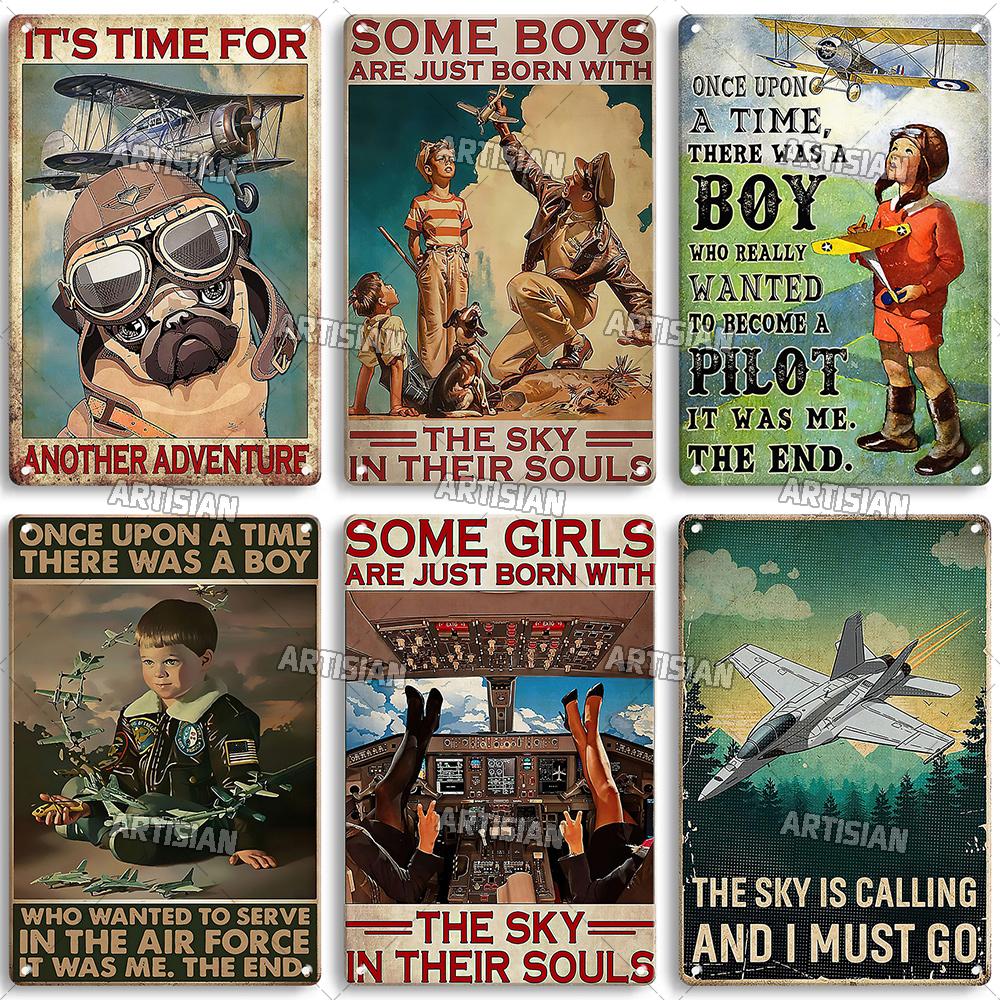 Artisian Flying Metal Sign Pilot Tin Plaque Flight Attendant Decorative Poster Wall Decor Garage Bar Pub Club Hotel Cafe Kitchen