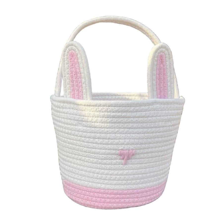 Easter Bunny Basket For Kids Boys Girls Easter Eggs Hunt Basket Reusable Cotton Rope Basket With Rabbit Ears Baby Shower Gifts