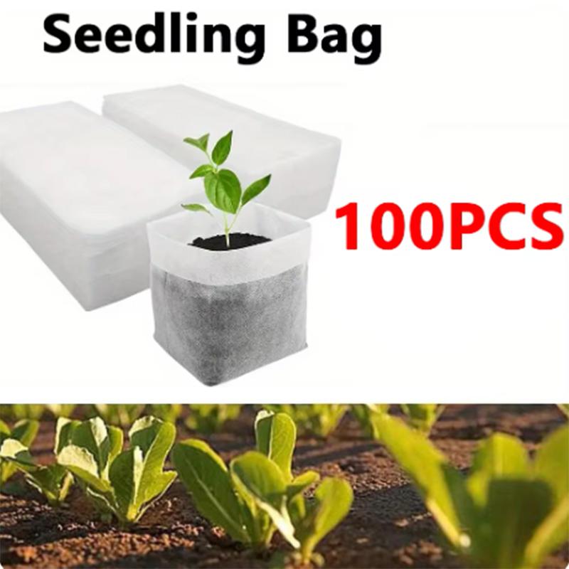 100PCS Non-woven Seeding Grow Bags Biodegradable Seed Nursery Bags Plants Seeds To Sow Flower Pots Pouch Home Garden Supply