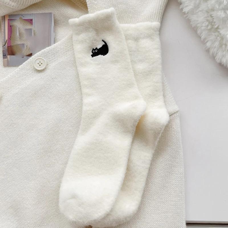 Premium Feel Cute Cat Cozy Hairy Mink Velvet Socks Autumn Winter Hosiery Thickened Plush Warm Sleep Home Fluffy Socks