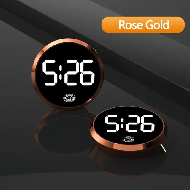 Fashionable Car-mounted LED Electronic Dial Round Alloy Touch Night Light Creative Digital Alarm Clock.