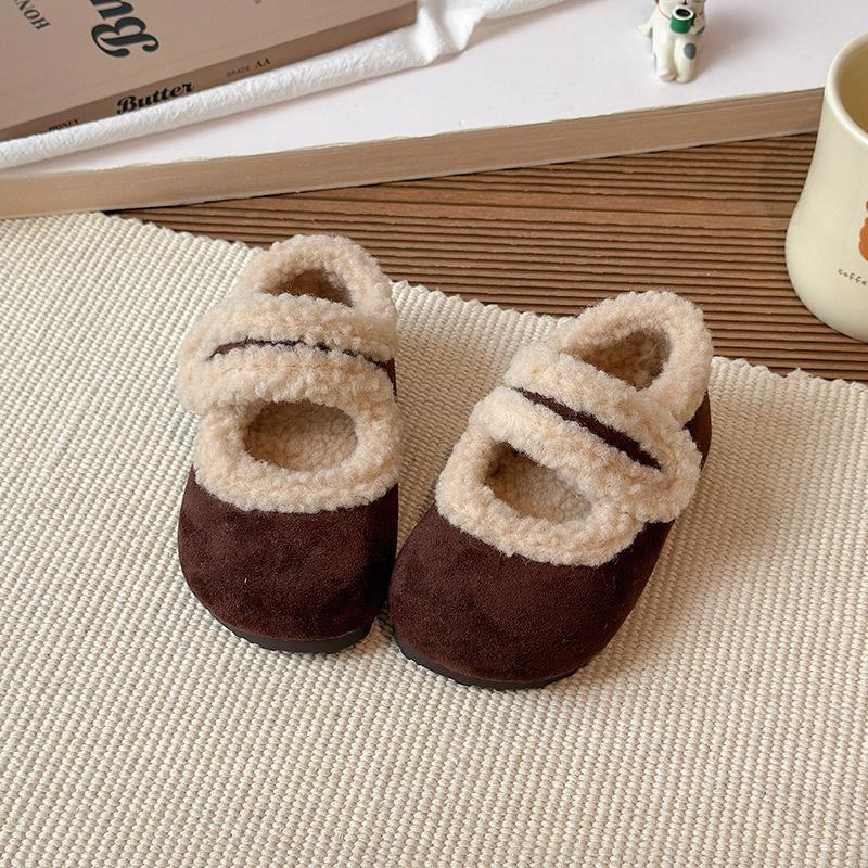 Mädchen Boken Baumwollschuhe, Neue Herbst- und Winterschuhe für Kinder in einfarbiger, pelziger Ausführung, Rutschfeste Baumwollschuhe für kleine, mittlere und große Kinder,