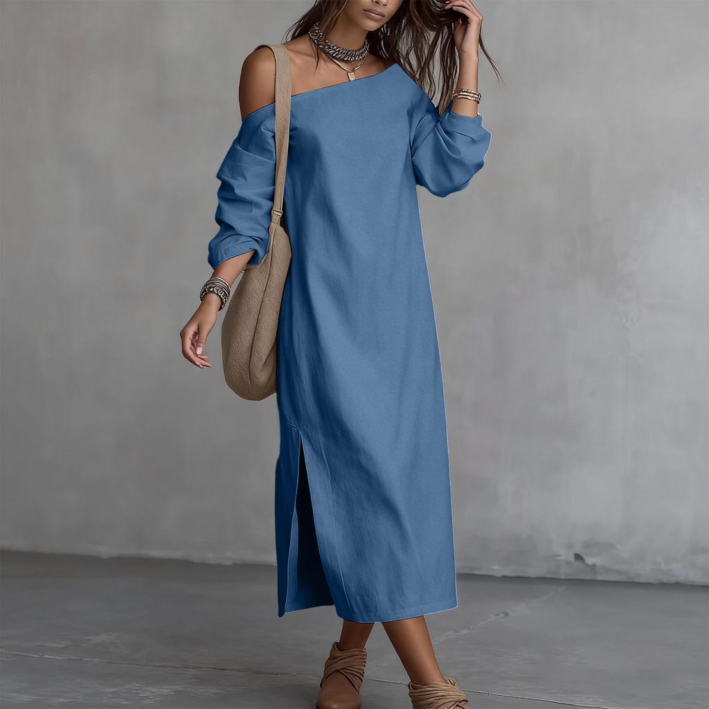 Women's Casual Long-sleeved Shirt Dress With An Elegant .