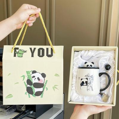 Becher mit Deckel und Löffel, neue Panda-Tasse, Souvenir-Keramikbecher, Kaffeetasse