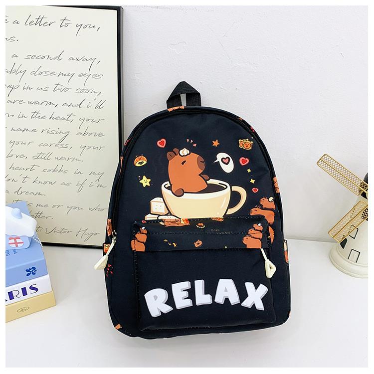 Cute Cartoon Capybara Bath Sun Letter Print Children Backpack For Use Daily