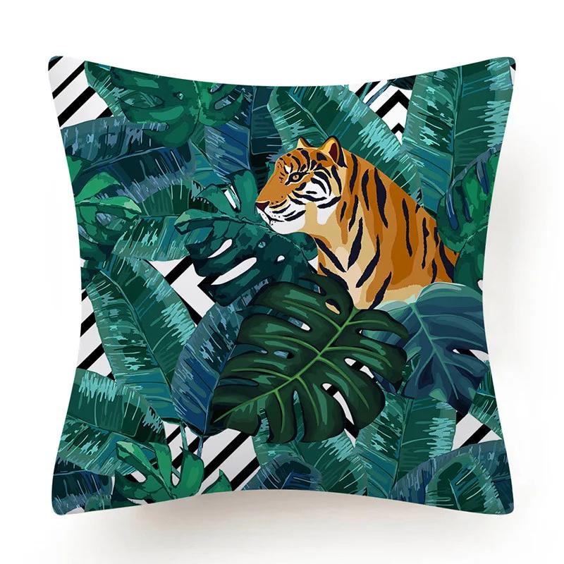 Polyester Tiger Leopardenmuster Kissenbezug Polsterung Sofakissen Palmblatt Tropischer Dschungel Heimdeko Bezug