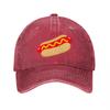 Hot Dog Pattern Vintage Washed Canvas Baseball Cap Unisex Adjustable Dad Hat Funny Food Design Casual Outdoor Summer Hat