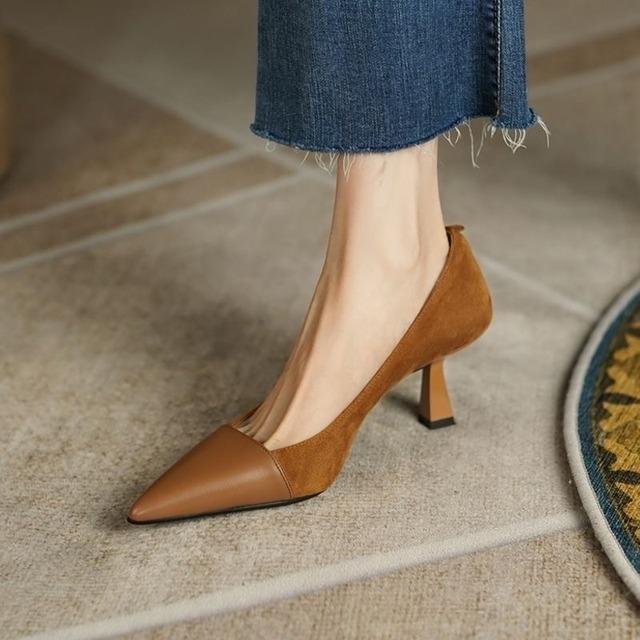High Heels Women's Shoes Thin Heeled Kitten Heel Single Shoes Spring and Autumn Pointed Temperament Shallow Mouth Work Shoes