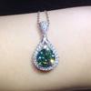 Teardrop Green Faceted Stone Double Halo Cluster Bail Pendant Women Luxury Neck Jewelry