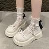 2025 New Fashion Buckle Women's Pumps Spring Autumn Round Toe Solid Butterfly Knot Platform Casual Ladies Shoes