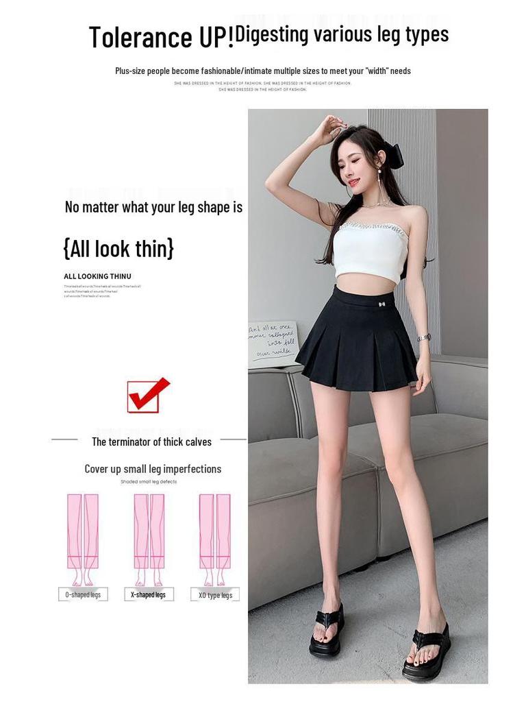 2025 New Korean Style Women's High-Waist Pleated A-line Mini Skirt - Slimming Petite Summer Midi