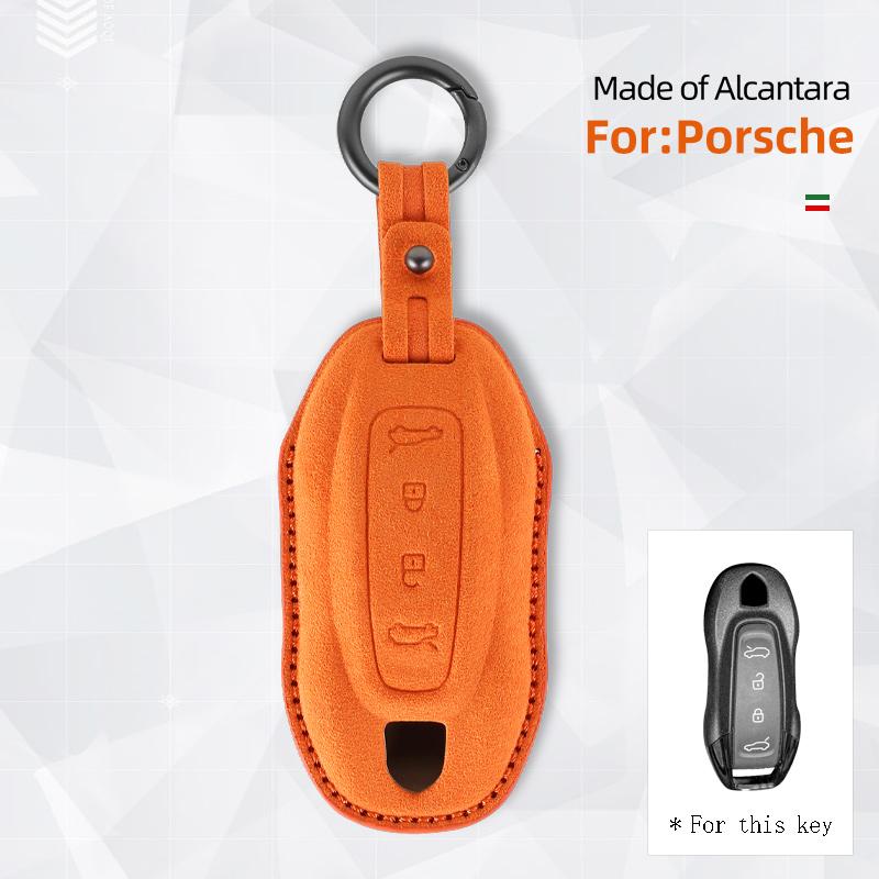 Alcantara Suede Key Fob Cover With Keychain Fits Porsche Macan 4 Ev Electric Model Taycan Key Shell Accessories