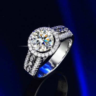 Fashion Full Diamond Moissanite White Gold High-end Ring Elegant Temperament Moissanite Ring
