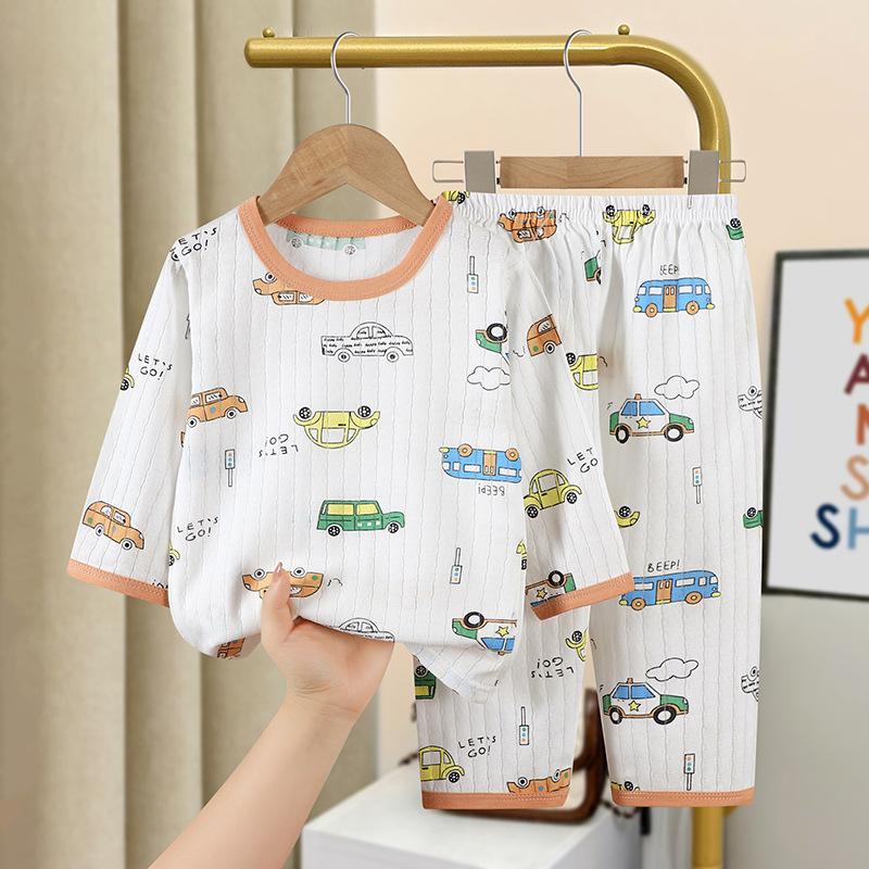 Cotton Kids Clothes Three Quart Sleeve Home  Sleepwear Children's Clothing Boy Girl Autumn Winter Tops Pants Suits Children Sets
