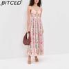 BITCED Women's Sexy Beaded Spaghetti Strap Positioned Print Resort Dress