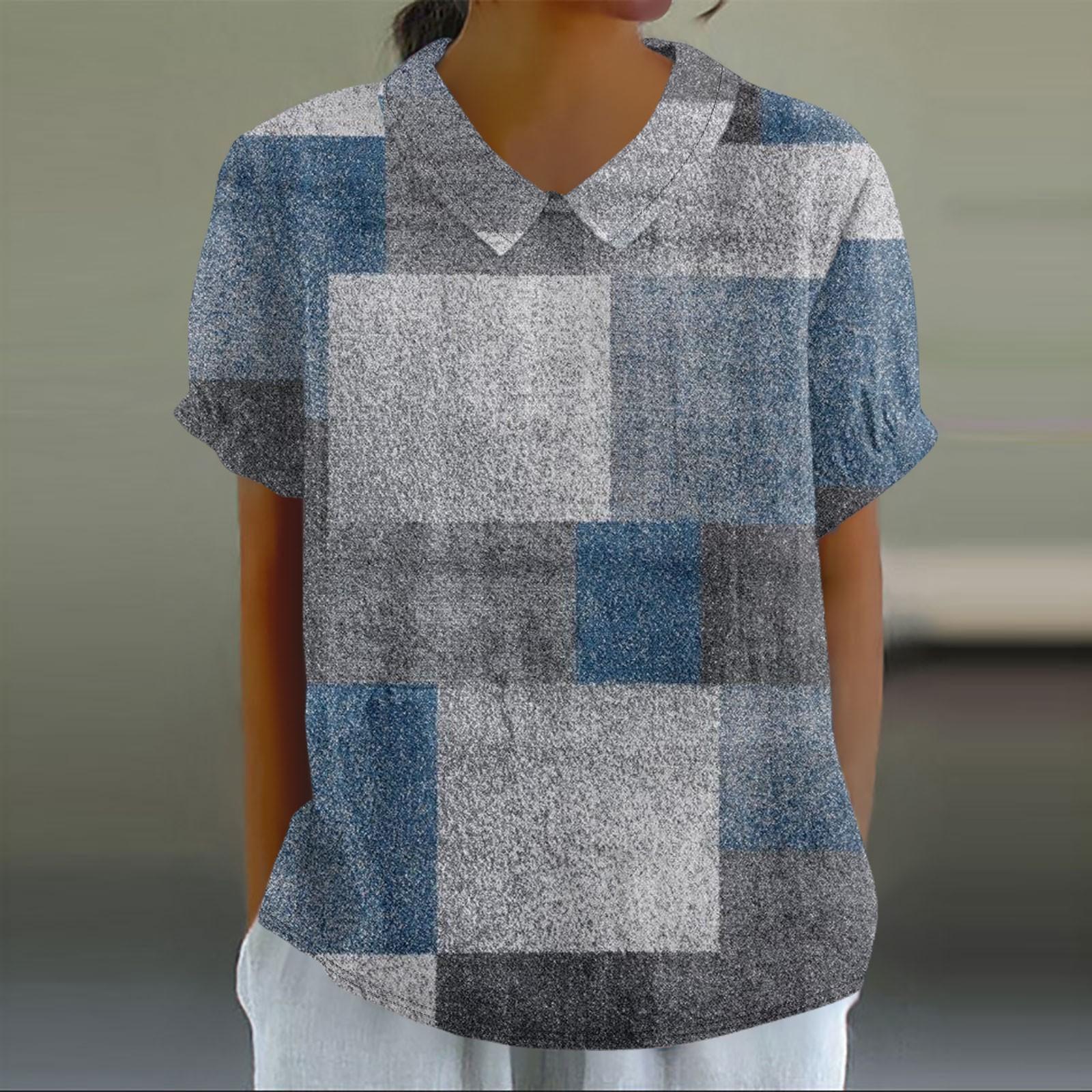 Женская повседневная футболка-пуловер с короткими рукавами и лоскутным принтом в стиле — фото 7