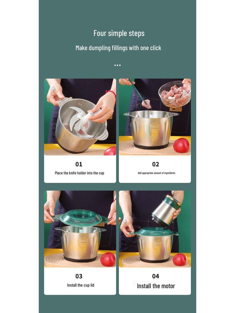 Multifunctional Electric Meat Grinder & Food Processor - Stainless Steel, for Mincing Meat, Garlic, and Vegetables