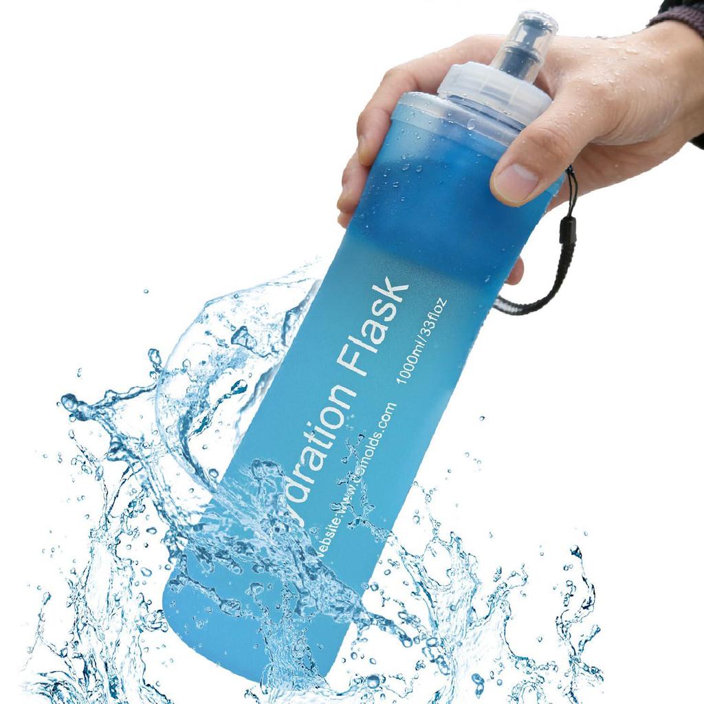 Foldable Sports Water Bottle with Filter for Running, Cycling, Hiking - Outdoor Portable Soft TPU Design